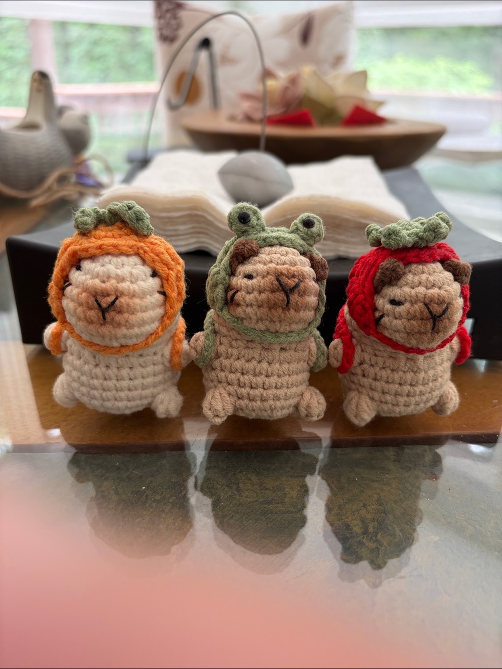 Handmade Crochet Small Pet Plush Toy - Orange, Green, Red
